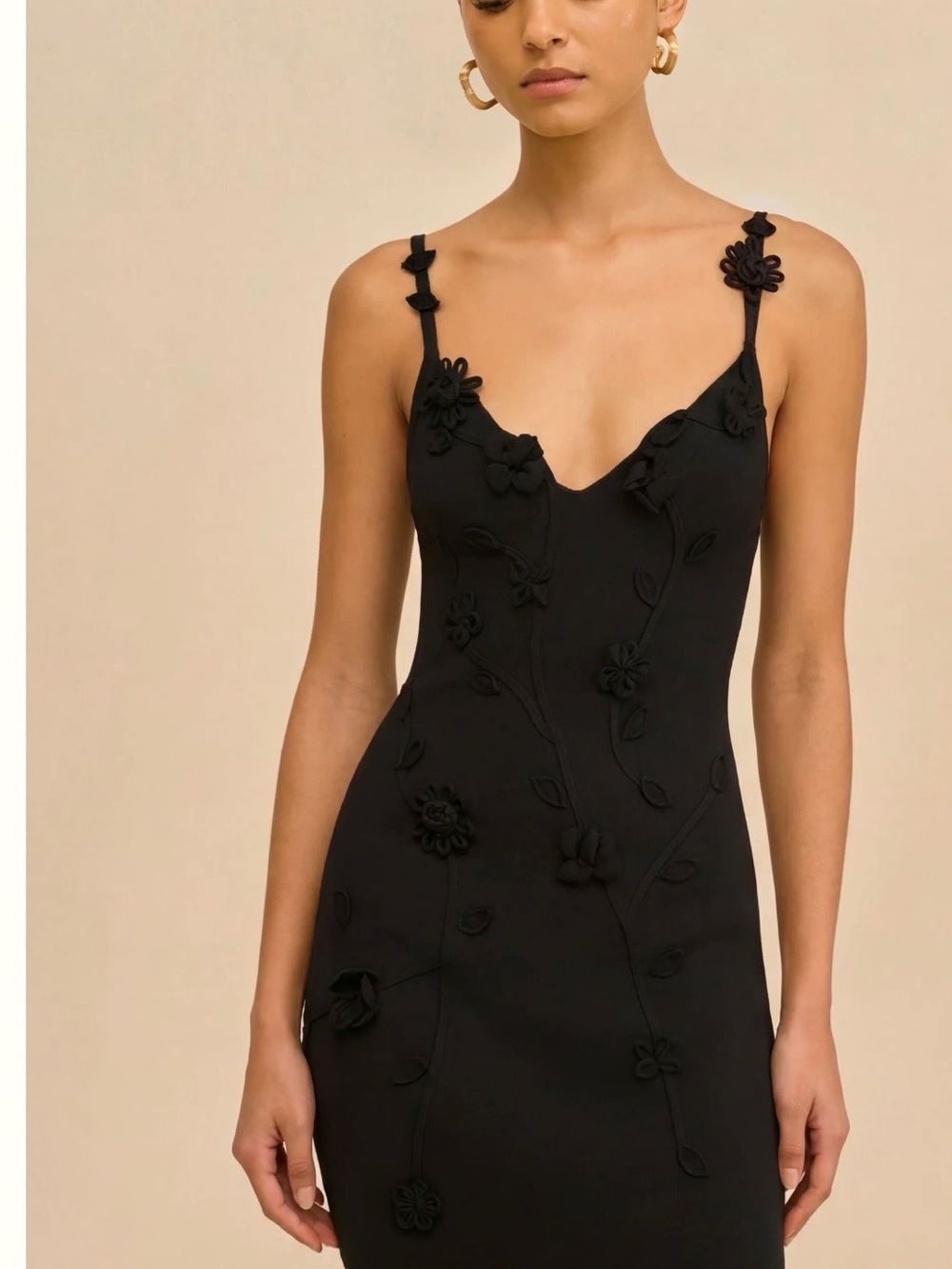 Cult Gaia Black Floral Appliqué Slip Dress - Women